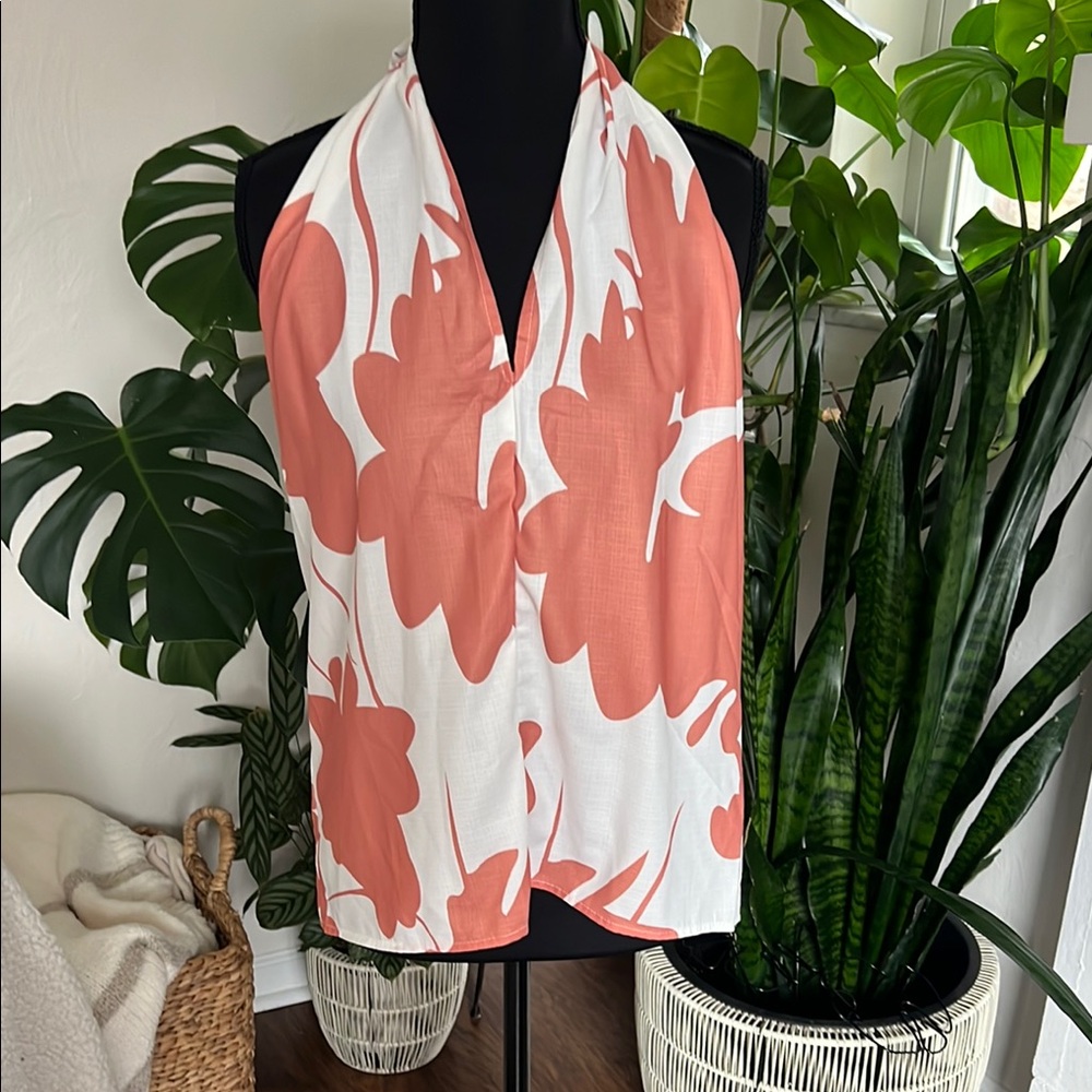 Floral Halter Top in Coral and White